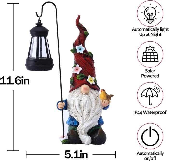 Garden Gnomes Outdoor Statue with Solar Lights,Solar Gnomes Decorations for Yard Outdoor gnome Decorations for Garden, Patio Gnome Gifts for Mom - Image 2