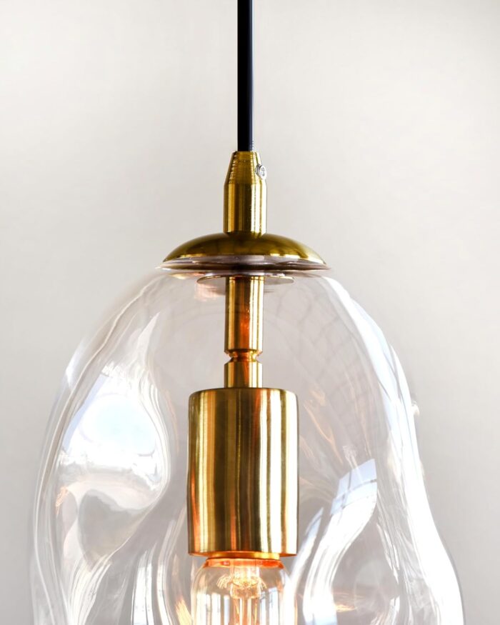 CASAMOTION Pendant Light Fixtures Glass Pendant Lights Kitchen Island Modern Gold Brass Kit Clear Organic Globe Bar Counter Dining Room Large Lamp Shade 12 Inch Height 1 Pack - Image 6