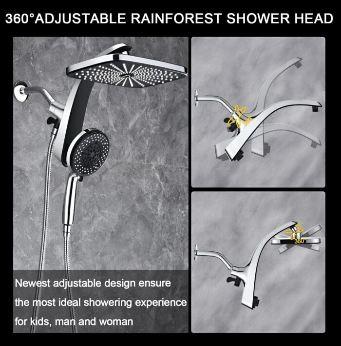 High Pressure Rain Shower Head: Upgrade Shower Heads with Handheld Spray Combo with Fixed Showerhead and 10 Sprays Handheld Shower Head, Detachable Shower head Built-in Magnetic Docking and Power Jets - Image 6