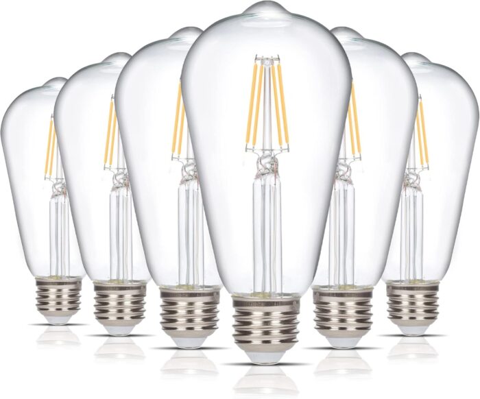 Simba Lighting LED Edison Vintage Filament ST21 (ST64) Light Bulbs (6 Pack) 6W Dimmable 60W Equivalent Clear Glass Decorative Antique Retro, Standard Medium E26 Base, Warm White 2700K