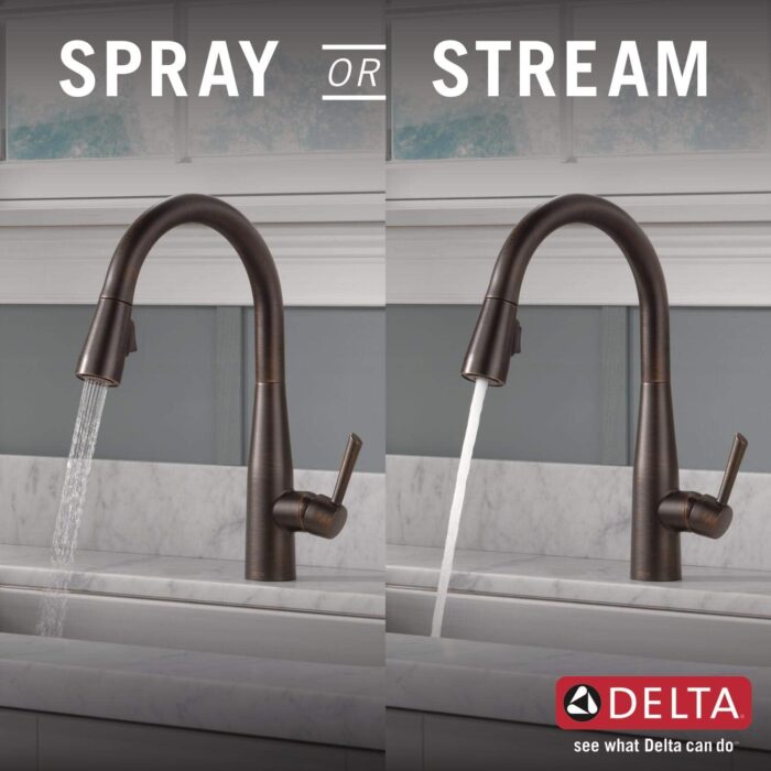 Delta Essa Oil Rubbed Bronze Kitchen Faucet with Pull Down Sprayer, Modern Single Hole Kitchen Sink Faucet, Single Handle, Venetian Bronze 9113-RB-DST - Image 9