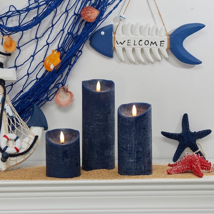 Flameless Candles with Remote LED Candles Set of 3, Battery Operated Candles for Party Home Wedding Holiday Birthday Decor (H 4" 6" 8" x D3) (Navy Blue) - Image 2