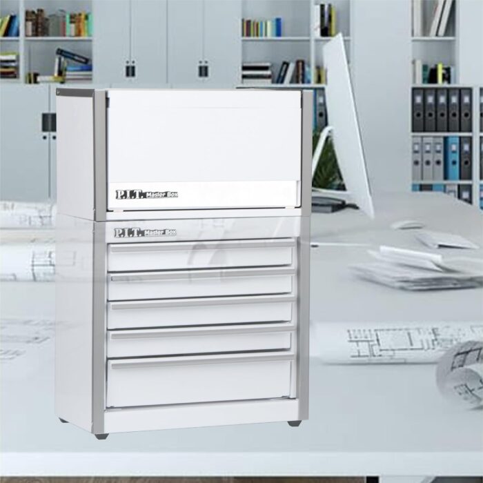 P.I.T. Mini White Tool Box, Portable 3 Drawer Steel Stackable Tool Box with Magnetic Tab Locking, White Micro Top Chest with Liner for Tools Storage and Organizers, Home DIY - Image 9