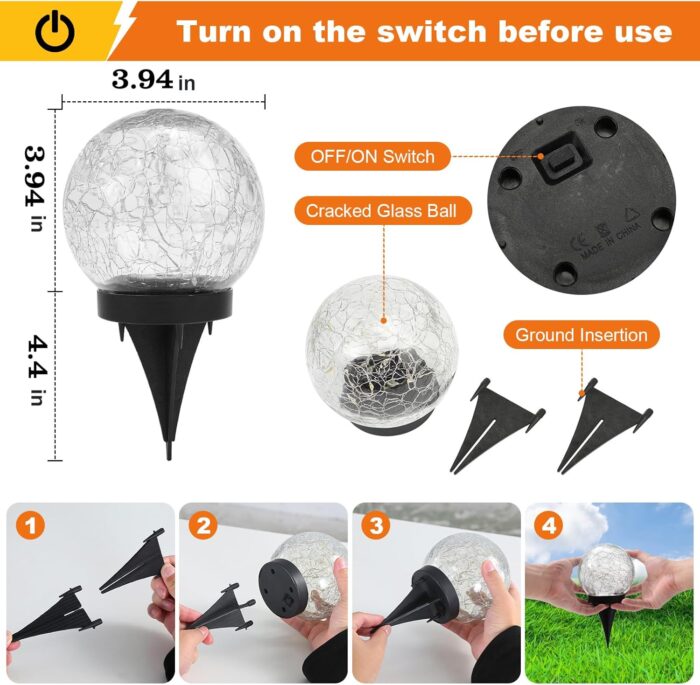 Solar Globe Lights Outdoor Waterproof-Solar Balls-Solar Garden Lights-Orbs for Outside 4 Pack Cracked Glass Ball for Lawn Patio Yard Backyard Decorations - Image 4