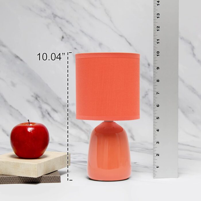 Simple Designs LT1134-ORG 10.04" Tall Traditional Ceramic Thimble Base Bedside Table Desk Lamp w Matching Fabric Shade for Home Decor, Nightstand, Bedroom, Living Room, Entryway, Office, Orange - Image 4