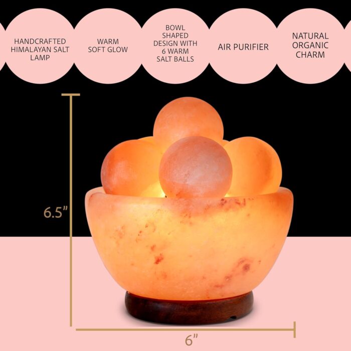 UMAID Himalayan Salt Lamp Bowl with 6 Massage Balls – Dimmable Natural Pink Rock Salt Lamp for Relaxation, Meditation,Yoga, Spa, Office, Bedroom, Wellness, Home Decor, and Unique Gift - Image 5