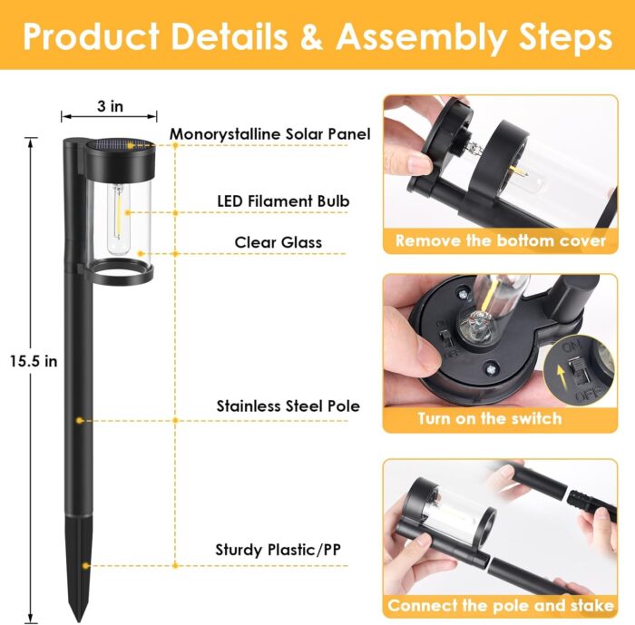 Solar Pathway Lights Outdoor, 10 Pack Metal & Glass Solar Lights Outdoor Waterproof Landscape Path Lights for Outside Yard Lawn Walkway Driveway Garden Decor - Image 2