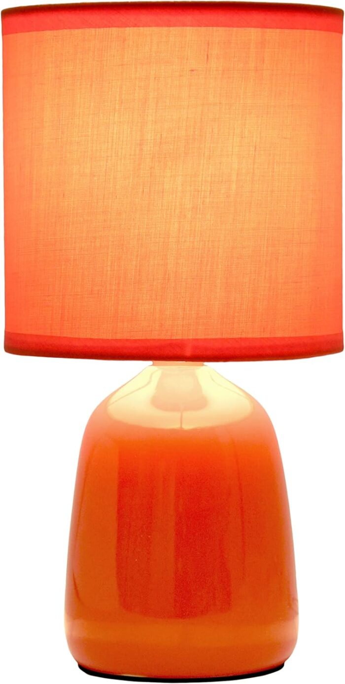 Simple Designs LT1134-ORG 10.04" Tall Traditional Ceramic Thimble Base Bedside Table Desk Lamp w Matching Fabric Shade for Home Decor, Nightstand, Bedroom, Living Room, Entryway, Office, Orange - Image 2