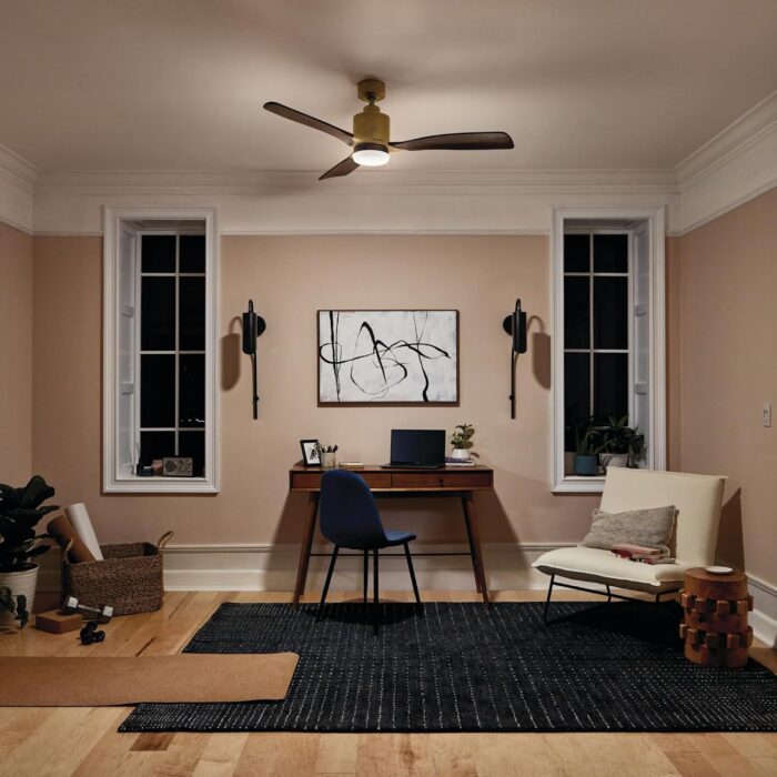 Kichler Ridley II 52" Ceiling Fan and Light Kit in Natural Brass, 3-Blade LED Ceiling Fan in Cherry Finish, 3000K, (52" W x 14.5" H), 300027NBR - Image 5