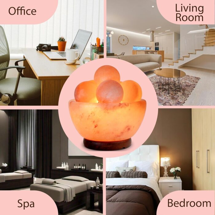 UMAID Himalayan Salt Lamp Bowl with 6 Massage Balls – Dimmable Natural Pink Rock Salt Lamp for Relaxation, Meditation,Yoga, Spa, Office, Bedroom, Wellness, Home Decor, and Unique Gift - Image 4