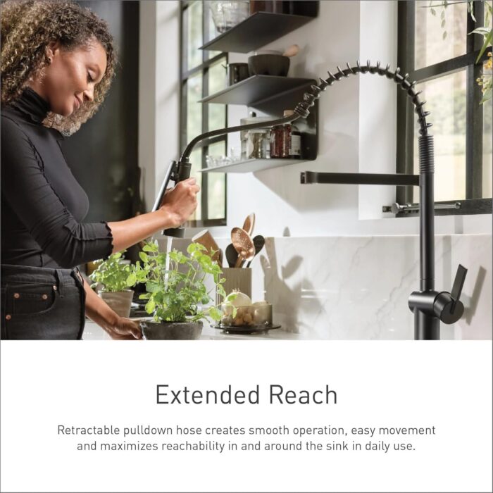 Moen Weymouth Oil Rubbed Bronze One Handle Spring Pulldown Kitchen Faucet, Farmhouse Kitchen Sink Faucet with Power Boost for a Faster Clean, S73104ORB - Image 4