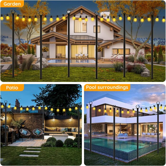 6 Pack String Light Poles, Outdoor String Light Pole 10 ft Forked Metal Light Pole with Adjustable Outdoor Light Stand, Deck, Backyard, Garden, Wedding, Rustproof and Sturdy with Hooks - Image 2