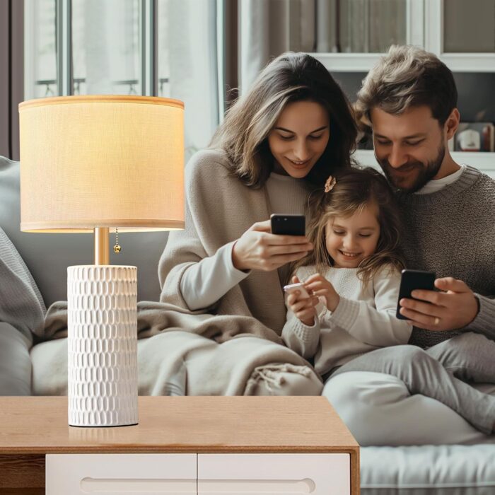 Table Lamps for Living Room Set of 2, Ceramic Table Lamps for Bedroom, 20" Modern Lamps for Night Stands, White - Image 3