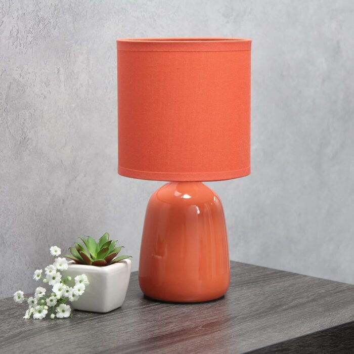 Simple Designs LT1134-ORG 10.04" Tall Traditional Ceramic Thimble Base Bedside Table Desk Lamp w Matching Fabric Shade for Home Decor, Nightstand, Bedroom, Living Room, Entryway, Office, Orange - Image 12