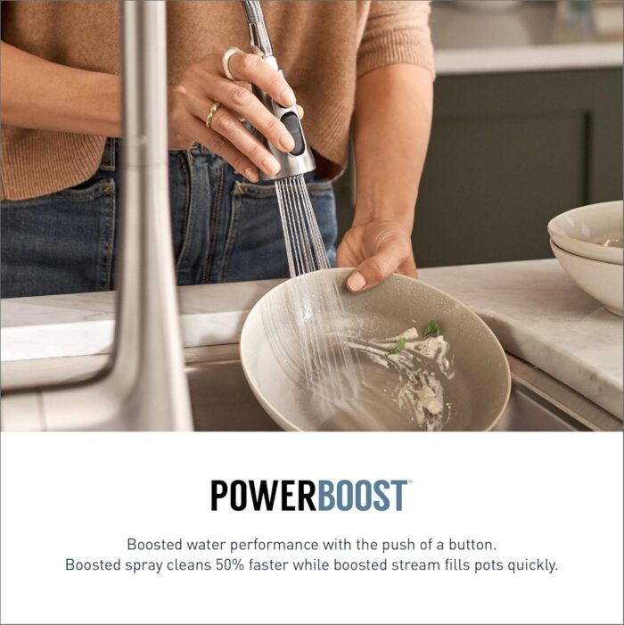 Moen Weymouth Oil Rubbed Bronze One Handle Spring Pulldown Kitchen Faucet, Farmhouse Kitchen Sink Faucet with Power Boost for a Faster Clean, S73104ORB - Image 3