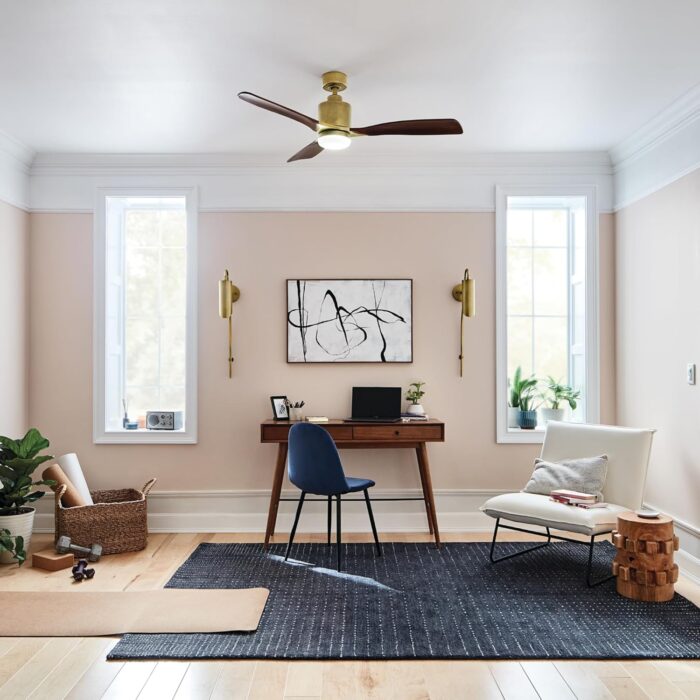 Kichler Ridley II 52" Ceiling Fan and Light Kit in Natural Brass, 3-Blade LED Ceiling Fan in Cherry Finish, 3000K, (52" W x 14.5" H), 300027NBR - Image 6