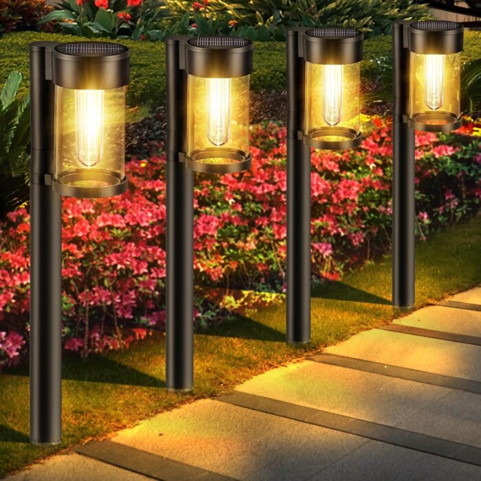 Solar Pathway Lights Outdoor, 10 Pack Metal & Glass Solar Lights Outdoor Waterproof Landscape Path Lights for Outside Yard Lawn Walkway Driveway Garden Decor - Image 7