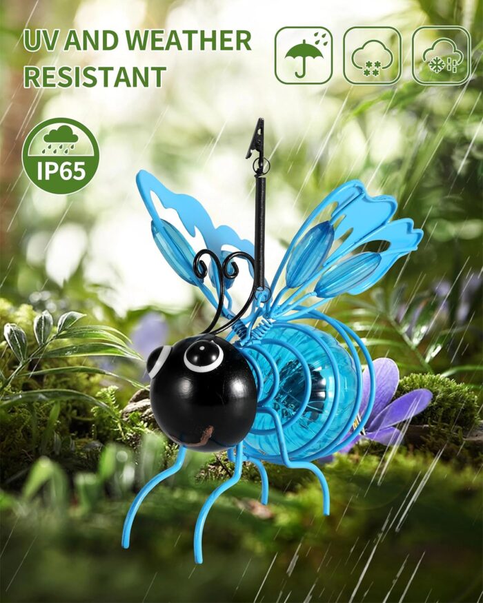 iStatue Solar Hanging Metal Butterfly Light - Weather Resistant Decorative Lights with Bouncy Springs for Garden and Patio - Spring Summer Decorations (Blue) - Image 3
