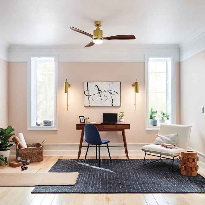 Kichler Ridley II 52" Ceiling Fan and Light Kit in Natural Brass, 3-Blade LED Ceiling Fan in Cherry Finish, 3000K, (52" W x 14.5" H), 300027NBR - Image 4