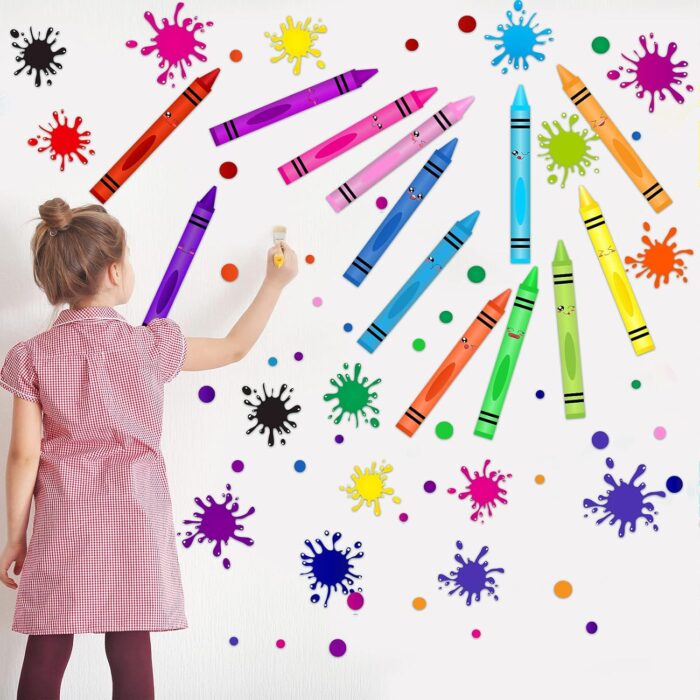 Outus 192 Pieces Crayon Wall Decals Splatter and Multicolor Paint Wall Sticker Crayon Splotches Polka Dot Educational Nursery Decors Sticker for Home Nursery Classroom School Decoration - Image 4