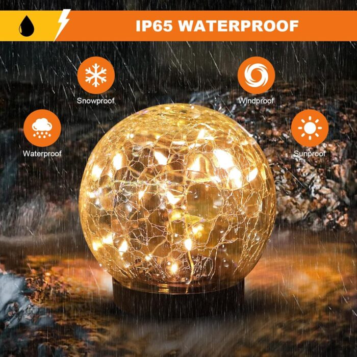 Solar Globe Lights Outdoor Waterproof-Solar Balls-Solar Garden Lights-Orbs for Outside 4 Pack Cracked Glass Ball for Lawn Patio Yard Backyard Decorations - Image 2