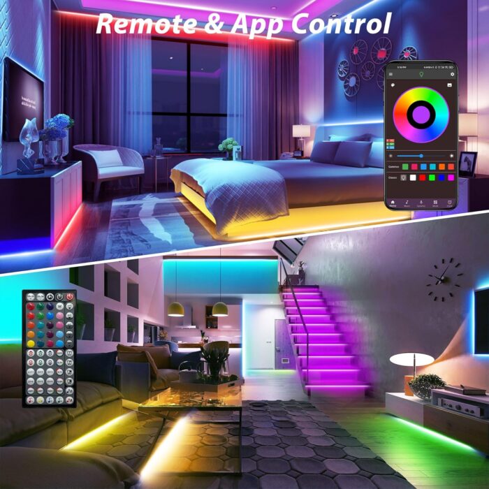 Led Lights for Bedroom 200 ft (2 Rolls of 100ft), Music Sync RGB Led Strip Lights with Remote App Control, Color Changing Led Lights for Room Home Kitchen Party Decor - Image 3