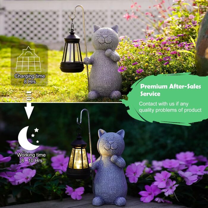 Qeeman Garden Decor Solar Statues: Mothers Day Birthday Gifts for Mom Grandma Women Sister Wife Lady Lover - Front Patio Balcony Yard Art Lawn Ornaments Porch Outdoor Outside Decorations (Cat) - Image 5