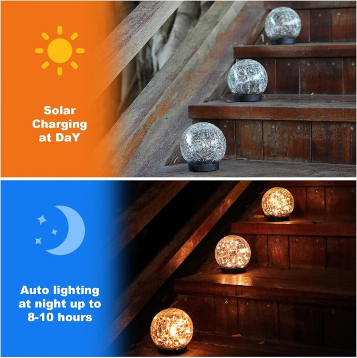 Solar Globe Lights Outdoor Waterproof-Solar Balls-Solar Garden Lights-Orbs for Outside 4 Pack Cracked Glass Ball for Lawn Patio Yard Backyard Decorations - Image 6