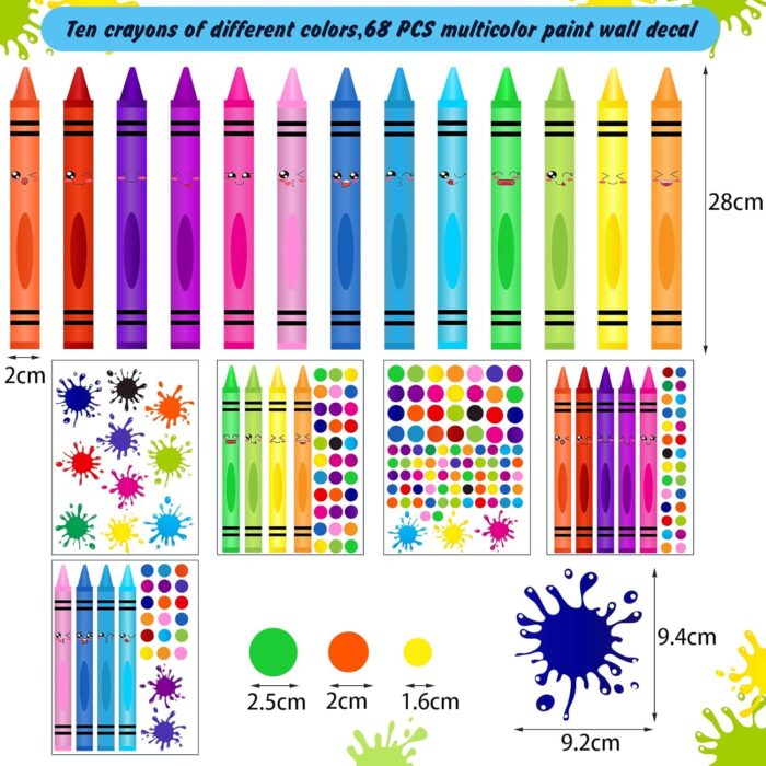 Outus 192 Pieces Crayon Wall Decals Splatter and Multicolor Paint Wall Sticker Crayon Splotches Polka Dot Educational Nursery Decors Sticker for Home Nursery Classroom School Decoration - Image 2