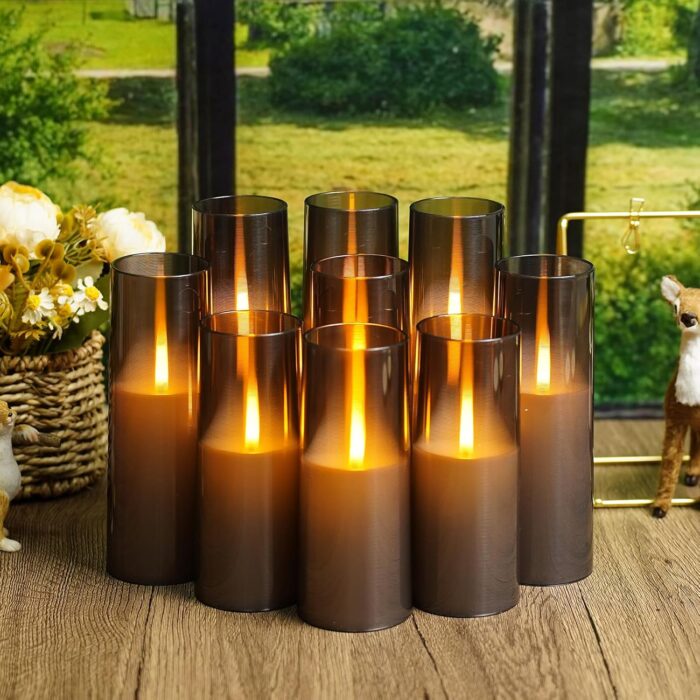 Flickering Flameless Candles 9 Pcs, Battery Operated Candles with Remote Timer, Realistic Pillar LED Candles for Home Decor (Grey) - Image 4
