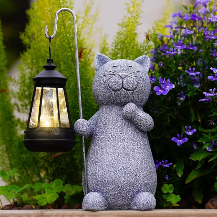 Qeeman Garden Decor Solar Statues: Mothers Day Birthday Gifts for Mom Grandma Women Sister Wife Lady Lover - Front Patio Balcony Yard Art Lawn Ornaments Porch Outdoor Outside Decorations (Cat) - Image 6