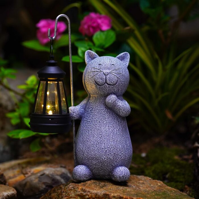 Qeeman Garden Decor Solar Statues: Mothers Day Birthday Gifts for Mom Grandma Women Sister Wife Lady Lover - Front Patio Balcony Yard Art Lawn Ornaments Porch Outdoor Outside Decorations (Cat) - Image 7