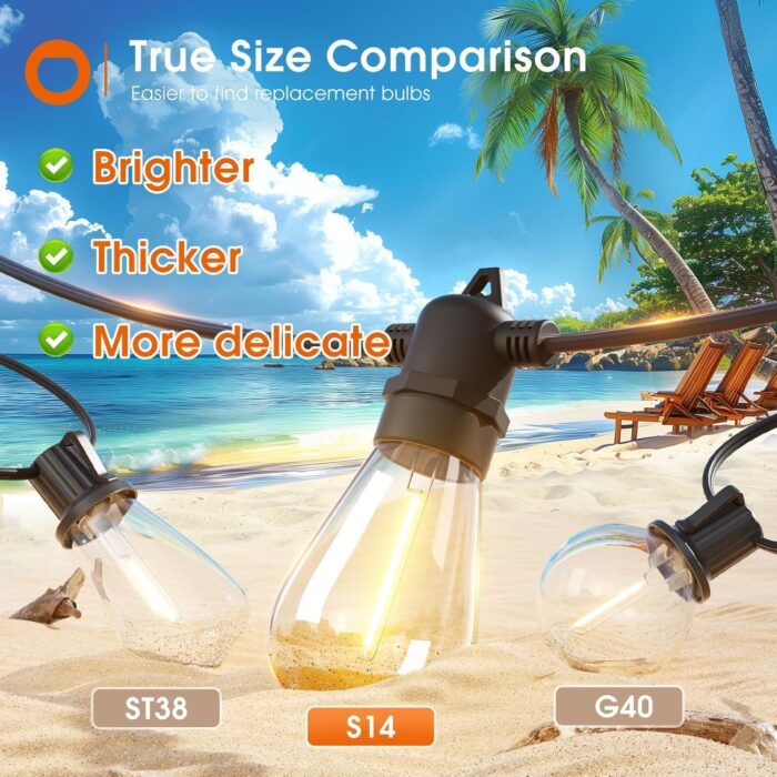 addlon 54FT(48+6) Solar String Lights Outdoor Waterproof with USB Charging & Remote Control - Dimmable Solar Power Patio Lights with LED Bulbs for Porch, Garden, Yard, Market, Bistro - Last for 20+Hrs - Image 2