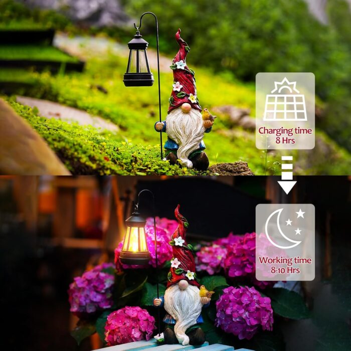 Garden Gnomes Outdoor Statue with Solar Lights,Solar Gnomes Decorations for Yard Outdoor gnome Decorations for Garden, Patio Gnome Gifts for Mom - Image 4