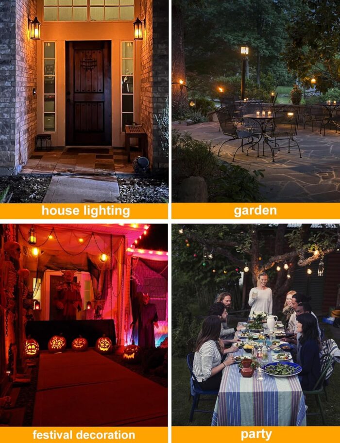 Hompavo 【Upgraded】 LED Flame Light Bulbs, 4 Modes Flickering Light Bulbs with Upside Down Effect, E26/E27 Flame Bulb for Halloween Christmas Party Patio Porch Home Indoor & Outdoor Decorations - 2 - Image 2