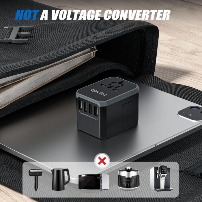 EPICKA Universal Travel Adapter, European Travel Plug Adapter (Not a Voltage Converter) - International Power Adapter Worldwide Charger with USB-C & 4 USB-A Ports, Travel Essentials (TA-105, Grey) - Image 5