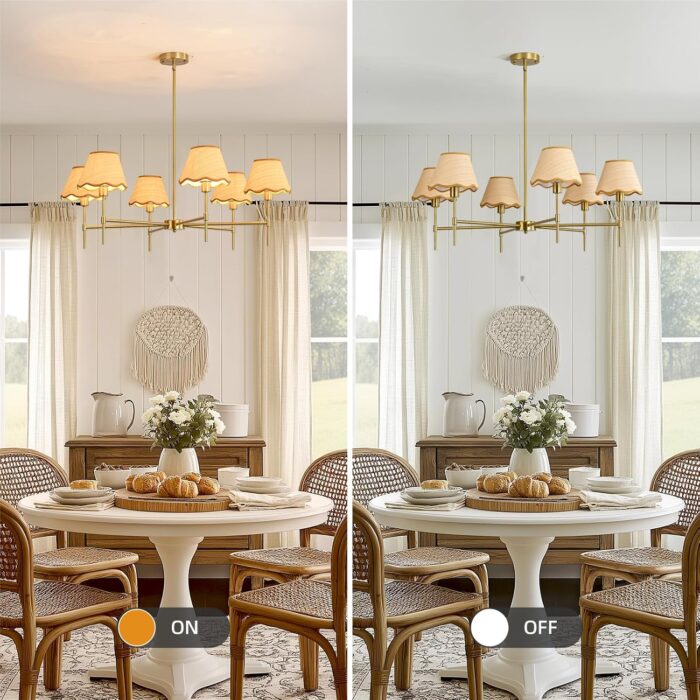 6-Light Boho Rattan Chandelier, 39 Inch Rattan Pendant Light Fixture with Hand-Woven Lamp Shade, Bohemian Rustic Farmhouse Ceiling Light for Dining Room, Living Room, Bedroom, Kitchen Island - Image 5