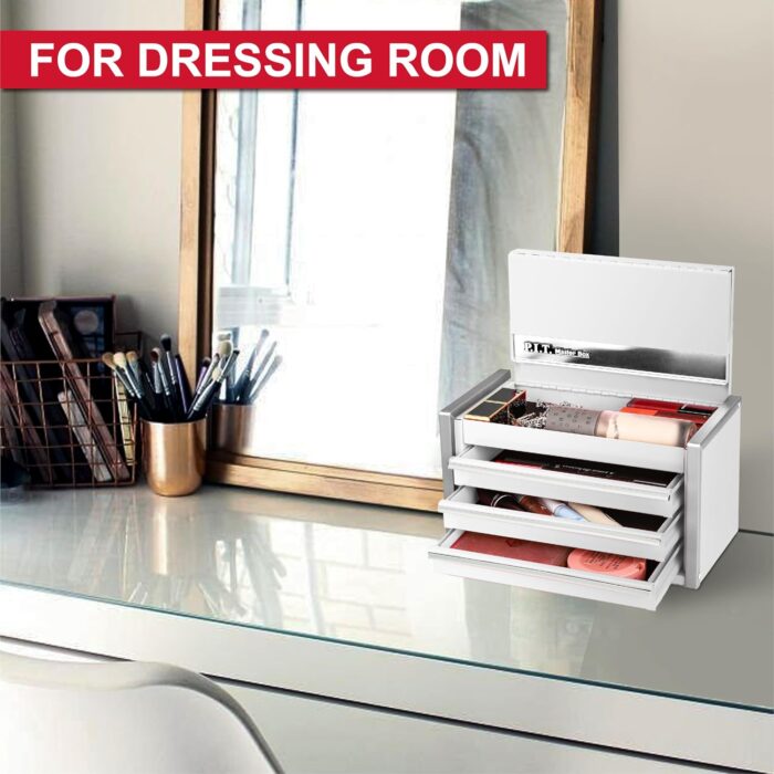 P.I.T. Mini White Tool Box, Portable 3 Drawer Steel Stackable Tool Box with Magnetic Tab Locking, White Micro Top Chest with Liner for Tools Storage and Organizers, Home DIY - Image 4