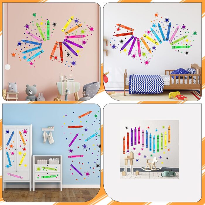 Outus 192 Pieces Crayon Wall Decals Splatter and Multicolor Paint Wall Sticker Crayon Splotches Polka Dot Educational Nursery Decors Sticker for Home Nursery Classroom School Decoration - Image 3