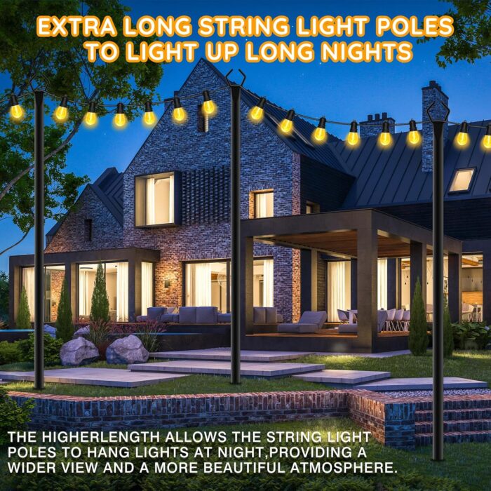 6 Pack String Light Poles, Outdoor String Light Pole 10 ft Forked Metal Light Pole with Adjustable Outdoor Light Stand, Deck, Backyard, Garden, Wedding, Rustproof and Sturdy with Hooks - Image 7