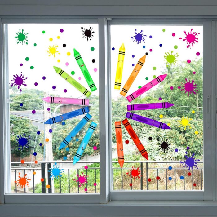 Outus 192 Pieces Crayon Wall Decals Splatter and Multicolor Paint Wall Sticker Crayon Splotches Polka Dot Educational Nursery Decors Sticker for Home Nursery Classroom School Decoration - Image 5