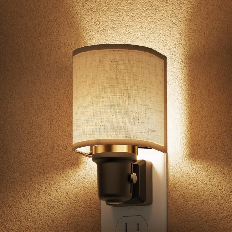 L LOHAS LED Night Lights Plug into Wall, 0-100LM Linen Fabric Farmhouse Decor, Dusk to Dawn Sensor Vintage Night Light, 1W Dimmable Night Light, Soft Linen Nightlight for Bedroom Living Room Hallway