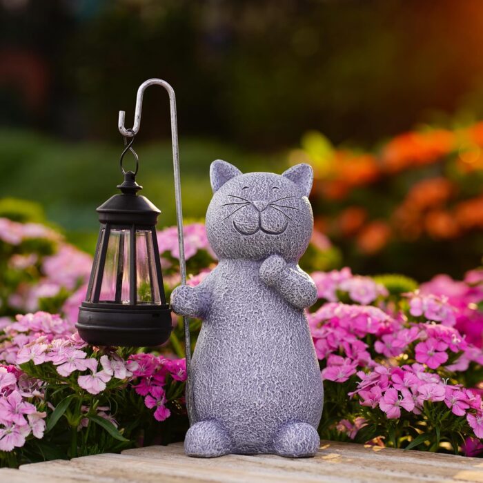 Qeeman Garden Decor Solar Statues: Mothers Day Birthday Gifts for Mom Grandma Women Sister Wife Lady Lover - Front Patio Balcony Yard Art Lawn Ornaments Porch Outdoor Outside Decorations (Cat) - Image 8
