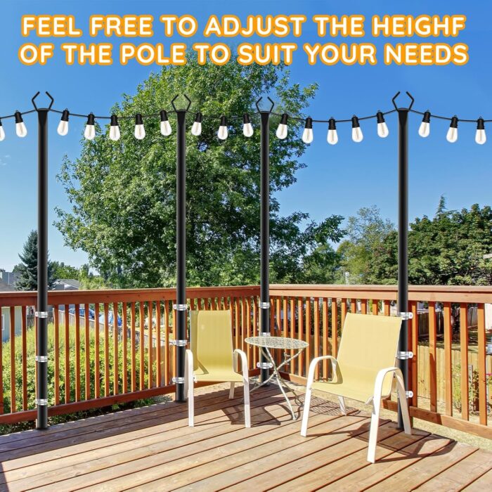 6 Pack String Light Poles, Outdoor String Light Pole 10 ft Forked Metal Light Pole with Adjustable Outdoor Light Stand, Deck, Backyard, Garden, Wedding, Rustproof and Sturdy with Hooks - Image 3