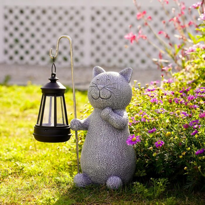 Qeeman Garden Decor Solar Statues: Mothers Day Birthday Gifts for Mom Grandma Women Sister Wife Lady Lover - Front Patio Balcony Yard Art Lawn Ornaments Porch Outdoor Outside Decorations (Cat) - Image 9