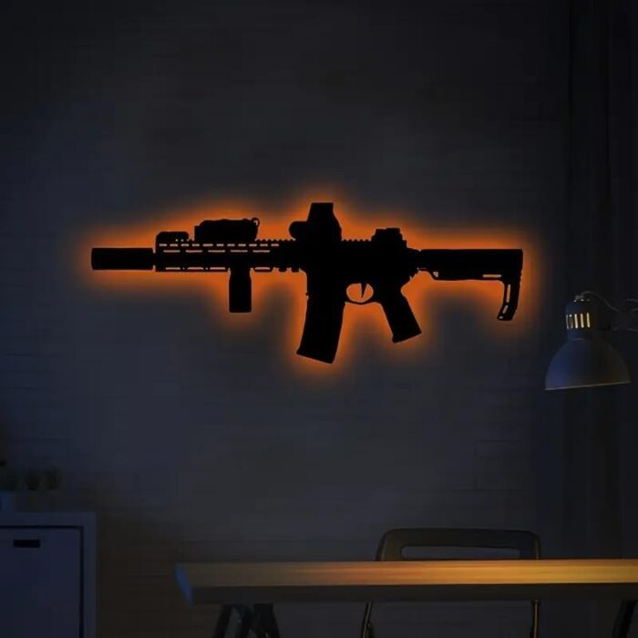 Silhouette Gun Wall Light Gaming Room Decor for Home Decor Plaques Birthday Gift Wall Decor Wall Lamp Boy Friend Gift (3 Key Controllers)