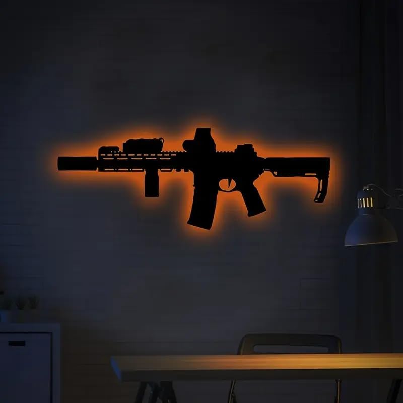 Silhouette Gun Wall Light Gaming Room Decor for Home Decor Plaques Birthday Gift Wall Decor Wall Lamp Boy Friend Gift (3 Key Controllers)