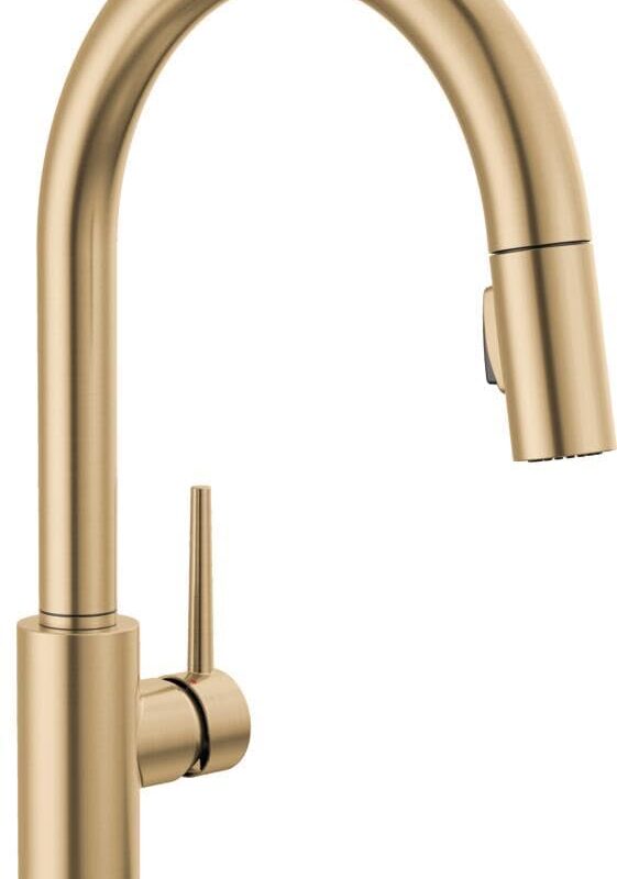 Delta Trinsic Brushed Gold Touch Kitchen Faucet with Pull Down Sprayer, Modern Single Hole Touch On Kitchen Sink Faucet, Single Handle, Champagne Bronze 9159T-CZ-DST
