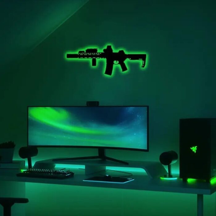 Silhouette Gun Wall Light Gaming Room Decor for Home Decor Plaques Birthday Gift Wall Decor Wall Lamp Boy Friend Gift (3 Key Controllers) - Image 3