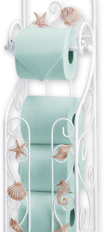 Collections Etc Shell Toilet Paper Holder and Stand with Scrolling Deisng- Bathroom Décor